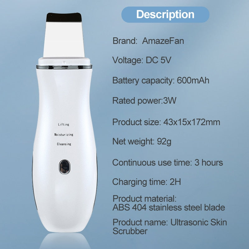 AmazeFan Ultrasonic Skin Scrubber Peeling Shovel Ion Acne Blackhead Remover Deep Cleaning Machine face Lifting Facial Massager