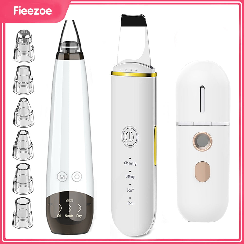 FIEEZOE Ultrasonic Skin Scrubber Deep Face Cleaning Blackhead Remover Face Massager Skincare Nano Mist Sprayer Acne