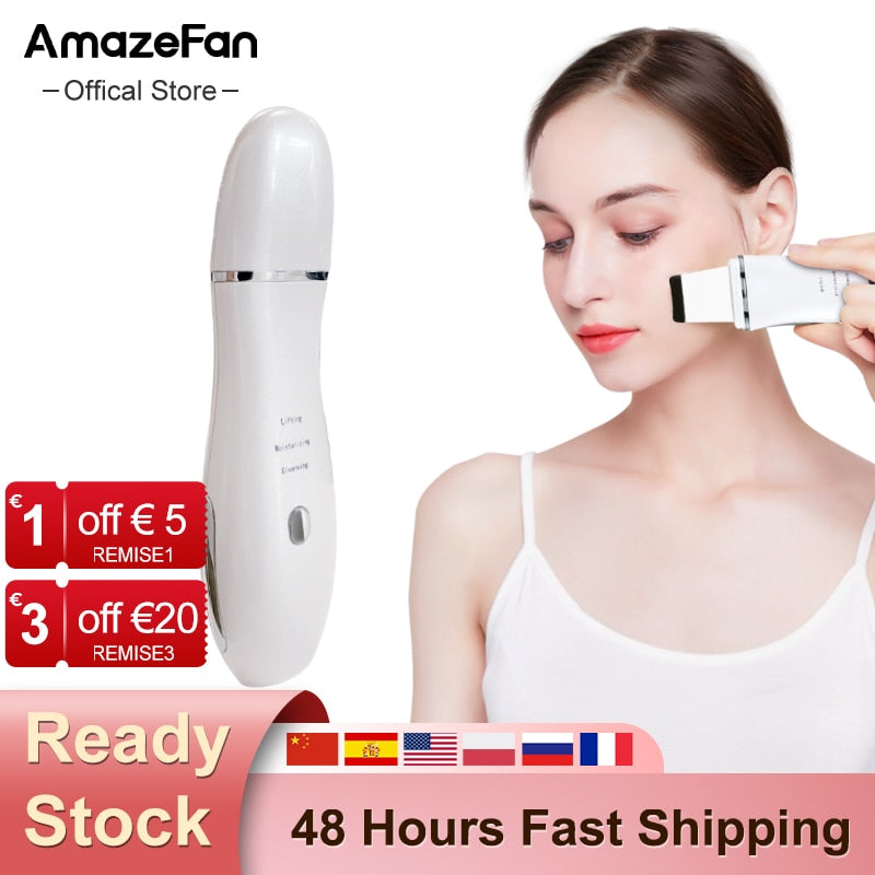 AmazeFan Ultrasonic Skin Scrubber Peeling Shovel Ion Acne Blackhead Remover Deep Cleaning Machine face Lifting Facial Massager